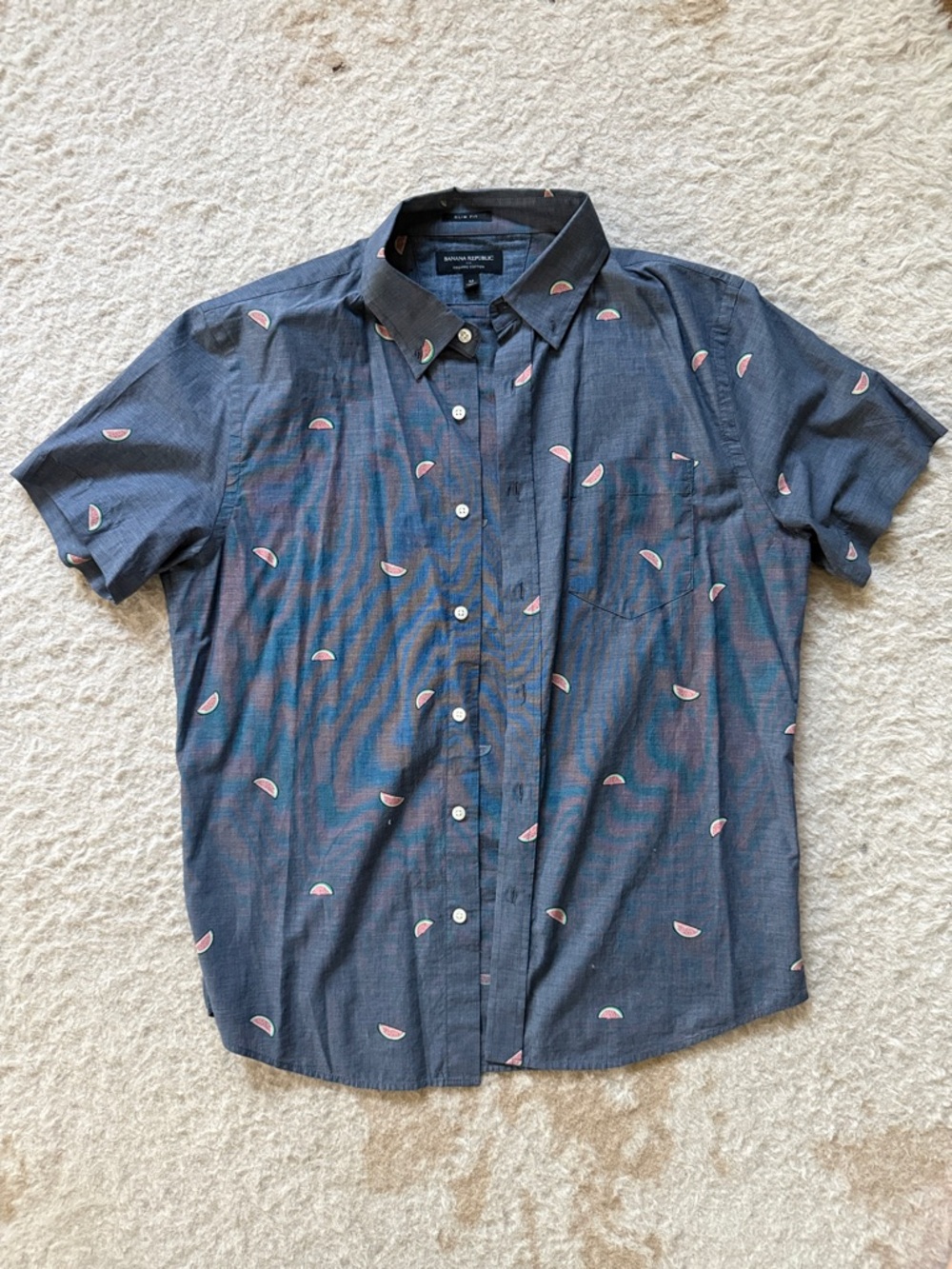 Banana Republic Navy Short-Sleeve Button-Down Shirt